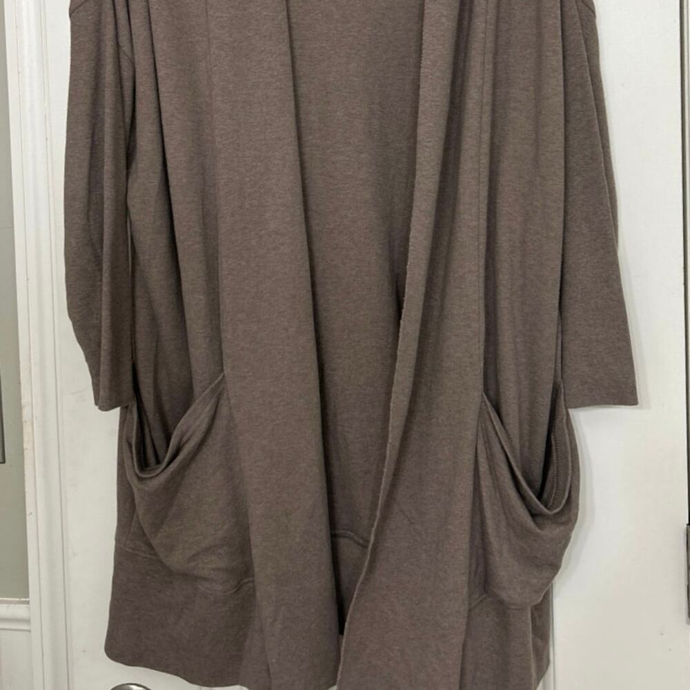 Pact Airplane Cardigan Organic Cotton Open Front Drapey Pocket Sweater M/L Brown - Picture 5 of 14